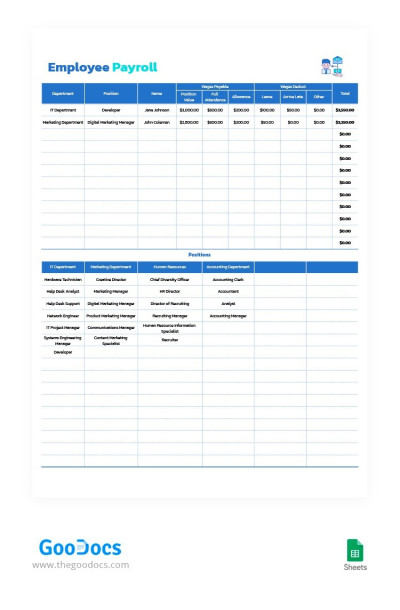 Employee Payroll with Filters Template