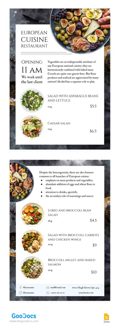 European Restaurant Newsletter Template