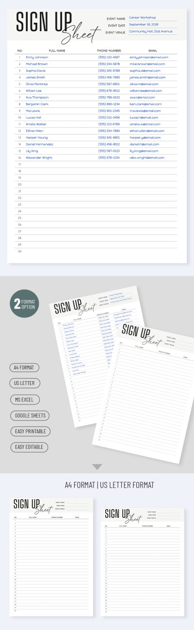 Event Sign Up Sheet Template