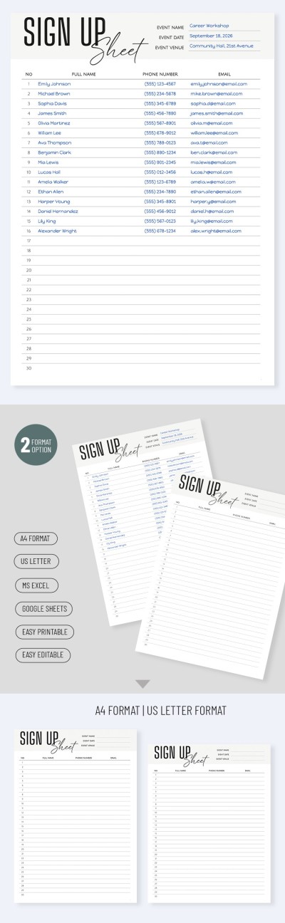 Event Sign Up Sheet Template Template