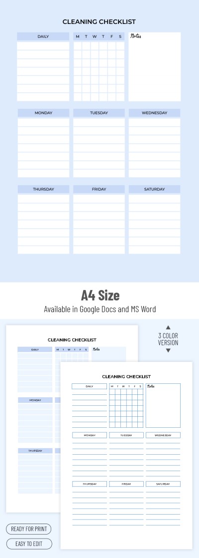 Everyday Cleaning Schedule Checklist Template
