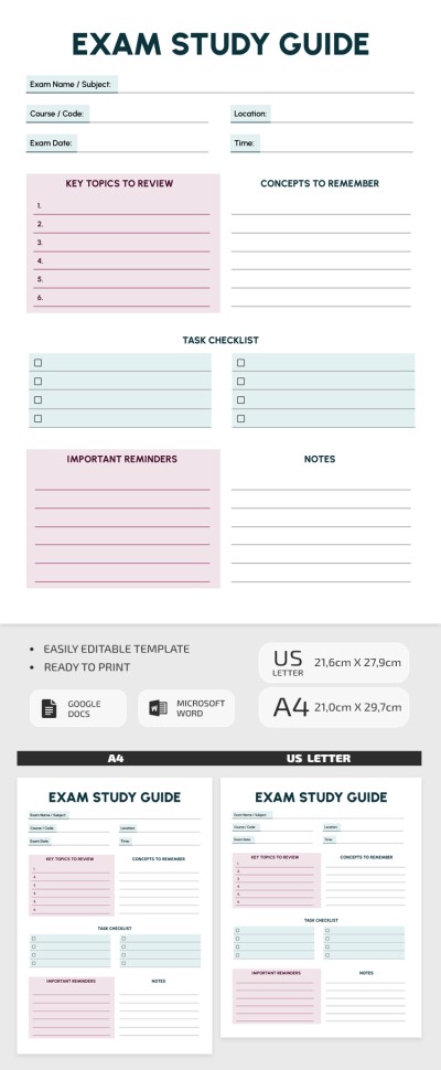 Exam Study Guide Template Template