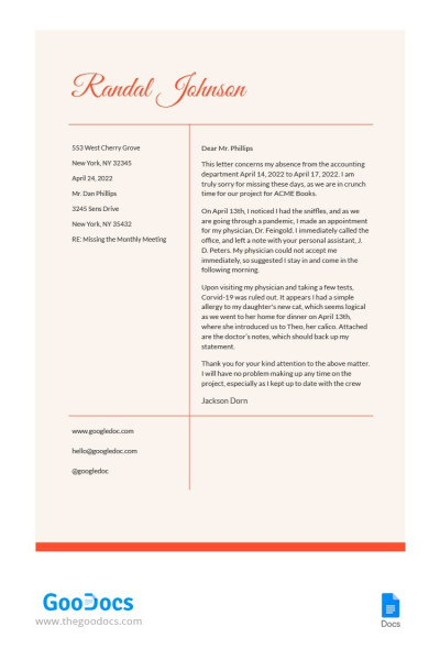 Work Excuse Letter Template