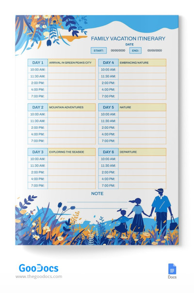 Family Vacation Itinerary Template