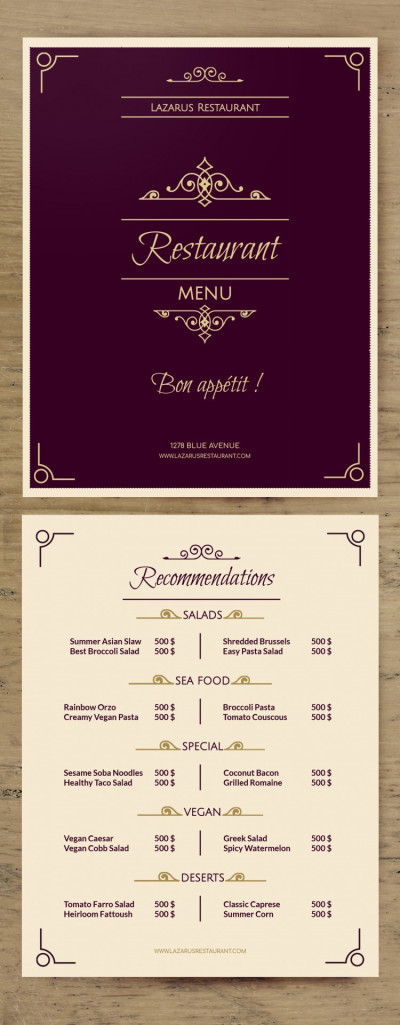 Menu Raffiné Modèle