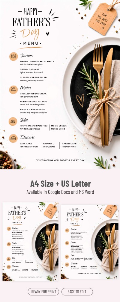 Father's Day Menu Template Template