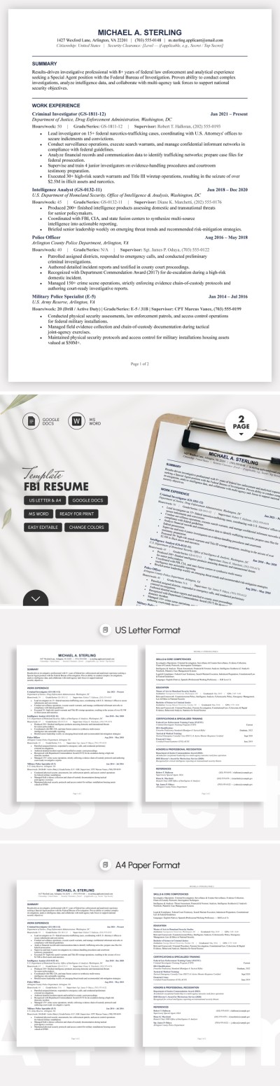 Plantilla de currículum del FBI Plantilla