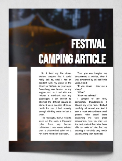 Artículo sobre el Festival de Camping Plantilla