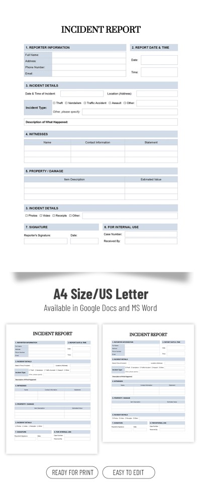 Free Fillable Police Report Template in Google Docs and Microsoft Word ...