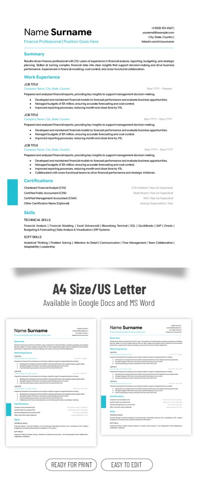 Free Finance Resume Template in Google Docs and Microsoft Word ...
