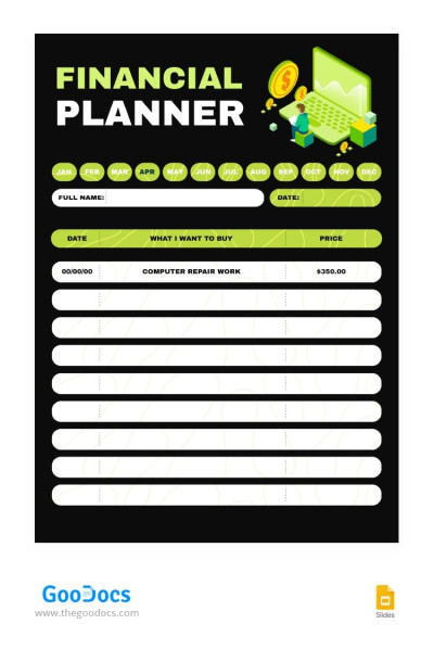 Planejador financeiro Flat Green Modelo