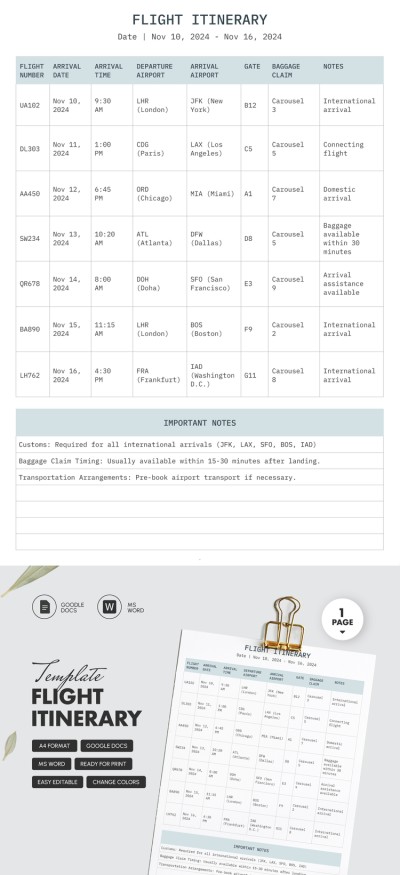 Flight Itinerary Template