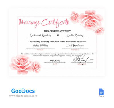 Floral Wedding Certificate - Wedding Certificates