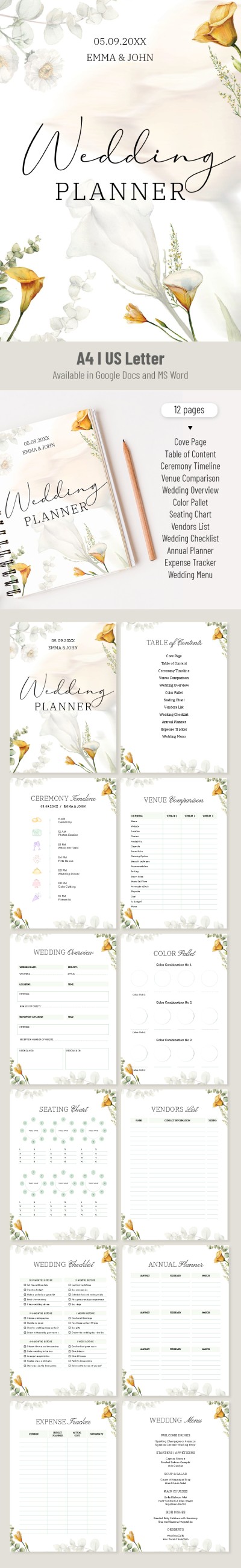 Modèle de conception de planificateur de mariage floral Modèle
