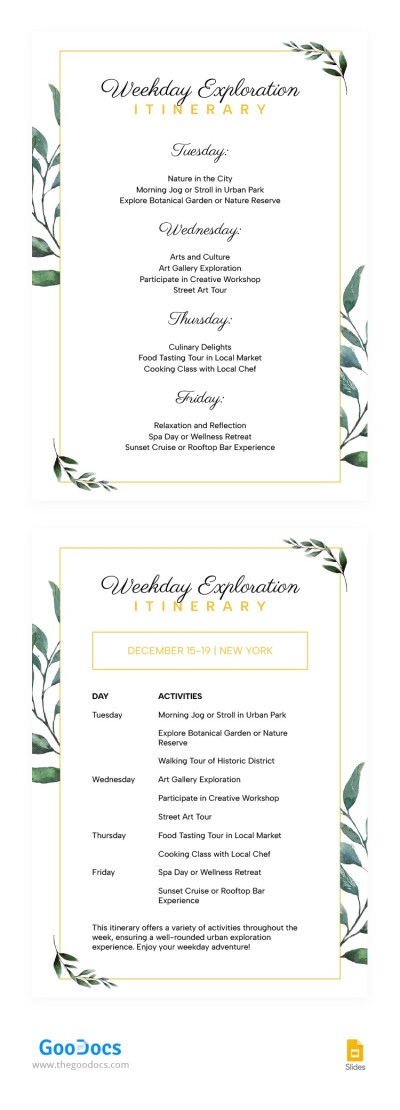 Floral Weekend Itinerary Template
