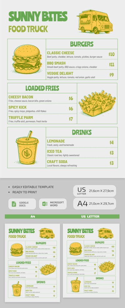 Modelo de Menu de Food Truck Modelo