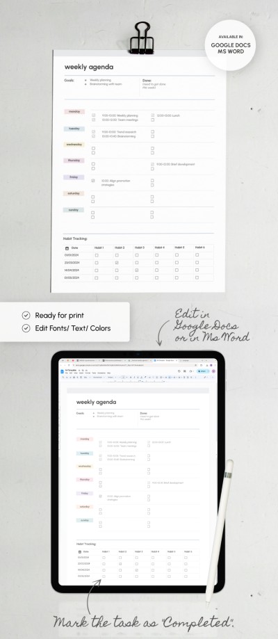 Formal Weekly Planner Template