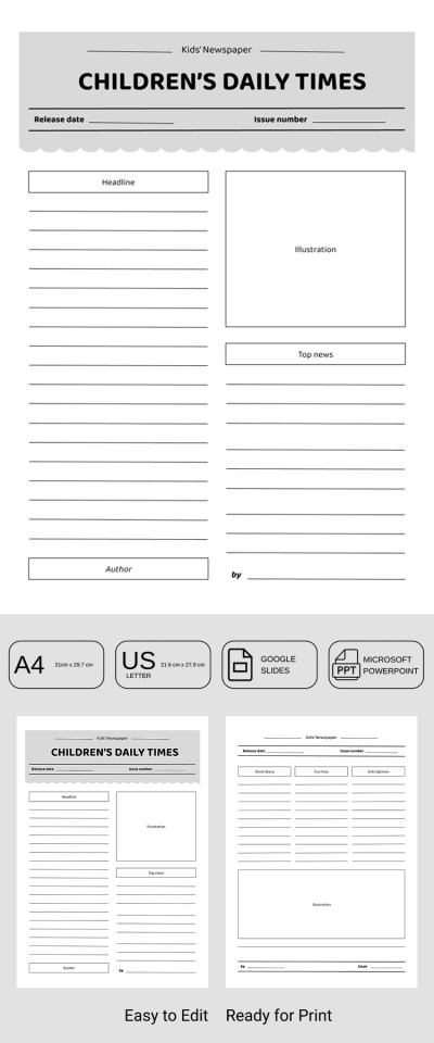 Newspaper Template for Kids to Write and Illustrate Template
