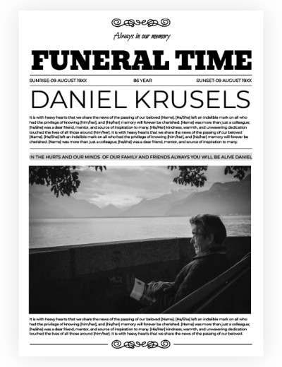 Funeral Time Newspaper Template