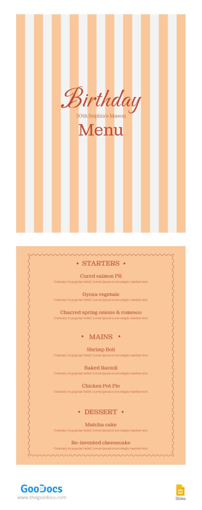 Gentle Birthday Restaurant Menu Template