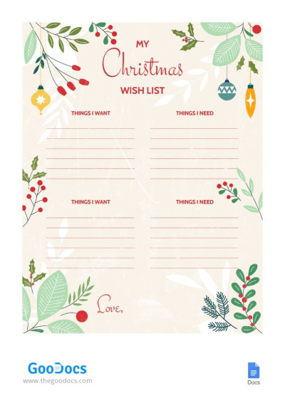 Gentle Christmas Wish List Template