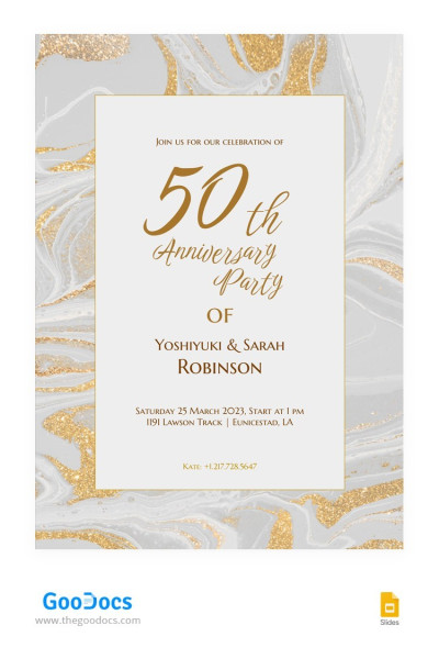 Convite dourado de 50º aniversário. Modelo