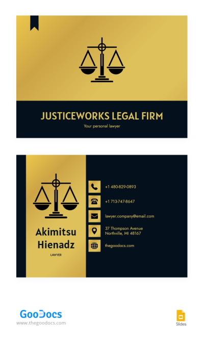 Golden Lawyer Business Cards - Lawyer’s Business Cards