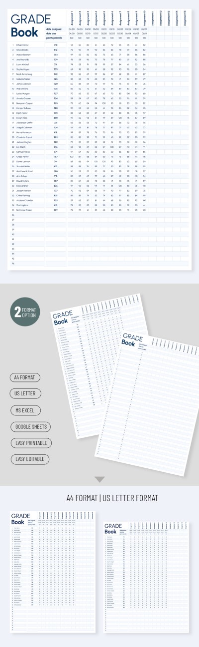 Gradebook Printable Template