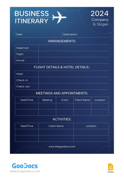 Gradient Business Travel Itinerary Modèle