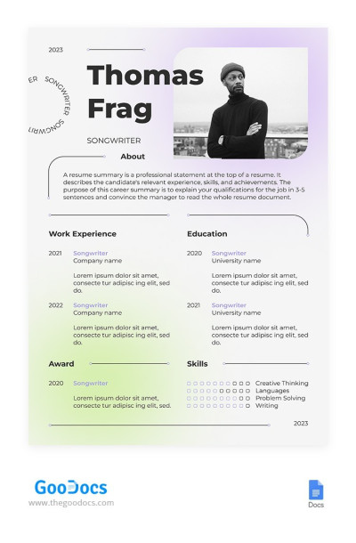 Gradient Songwriter CV Template