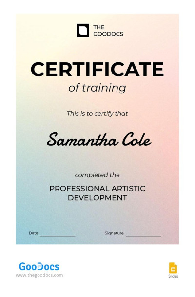Certificato di formazione Gradient Modello