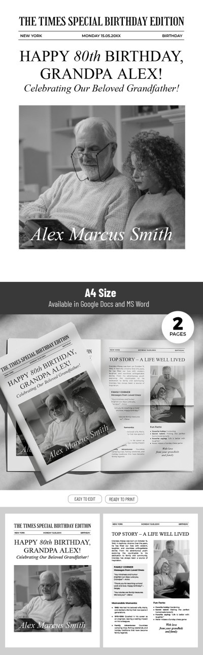 Großvater Geburtstagszeitungsvorlage Vorlage