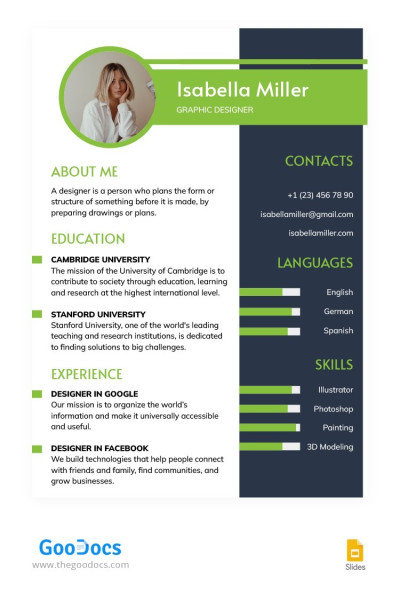 Graphic Designer Green CV Template