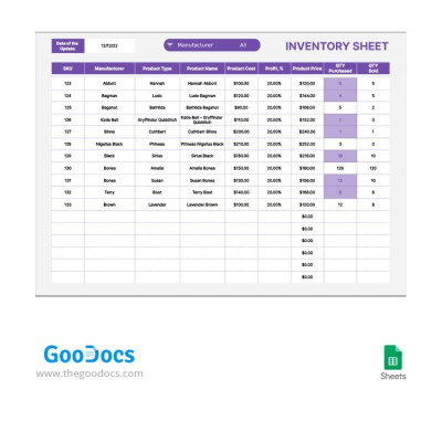 Gray and Purple Inventory Sheet - Sheets