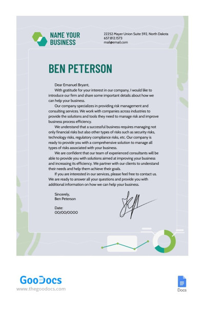 Carta de Apresentação de Negócios Cinza e Verde. Modelo