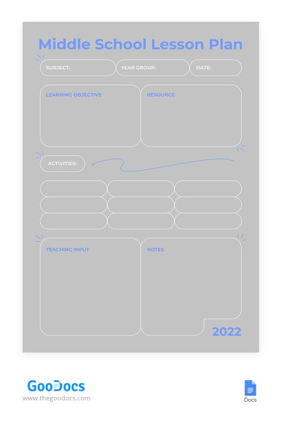 Plan de cours de l'école intermédiaire Gray. Modèle