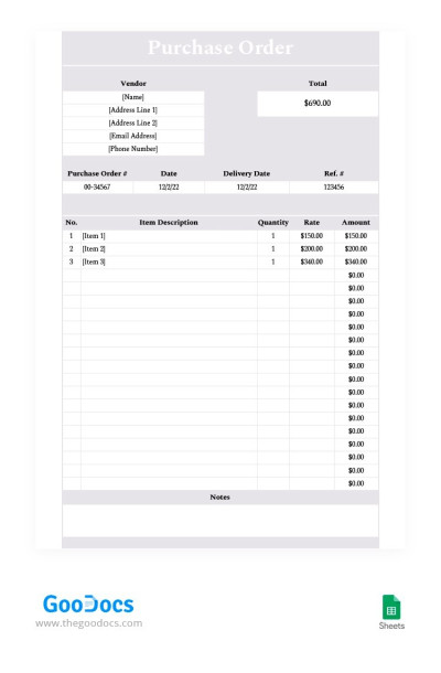 Gray Purchase Order - Sheets