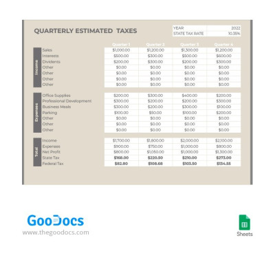 Gray Quarterly Estimated Tax Sheet - Sheets