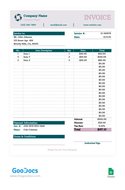 Green and Pink Invoice Template