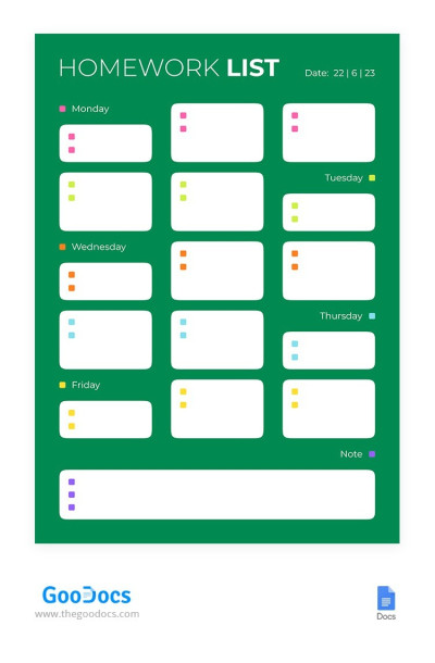 Green Cool Homework List Template