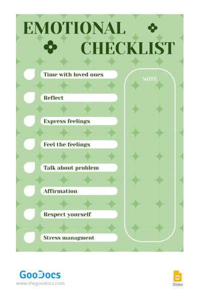 Elenco di controllo emotivo verde Modello