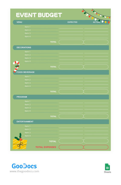 Green Event Budget Template