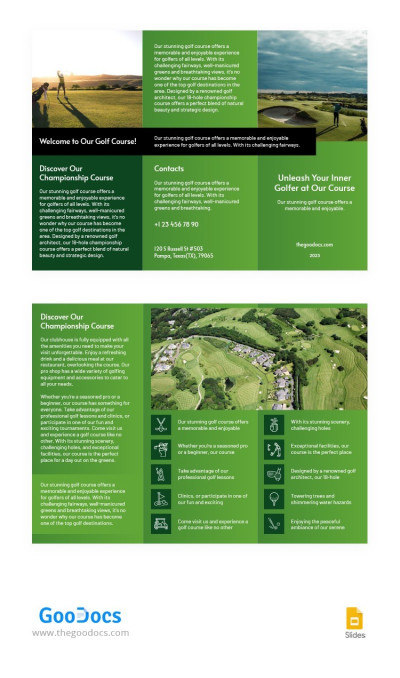 Brochure de golf vert. Modèle