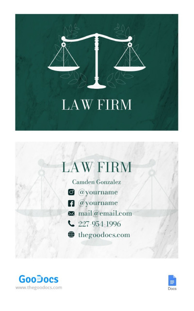 Cartão de visita do Advogado Green Marble Modelo