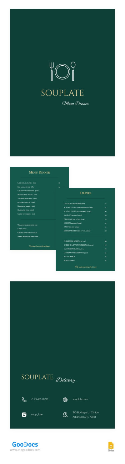 Green Restaurant Menu Dinner Template