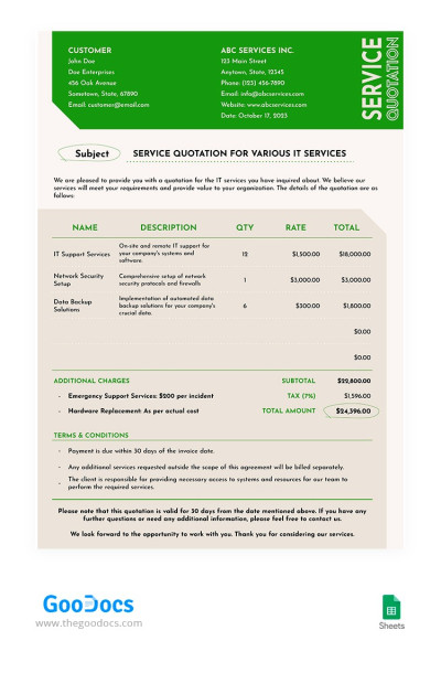 Green Service Quotation Template