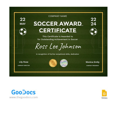 Green Soccer Award Certificate Template