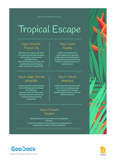 Green Tropical Adventure Itinerary - Travel Itinerary