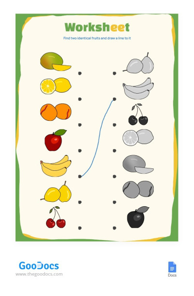 Folha de Exercícios Verde-Amarelo de Frutas Modelo