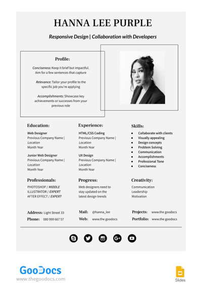 Currículo Simples de Designer UX Cinza Modelo